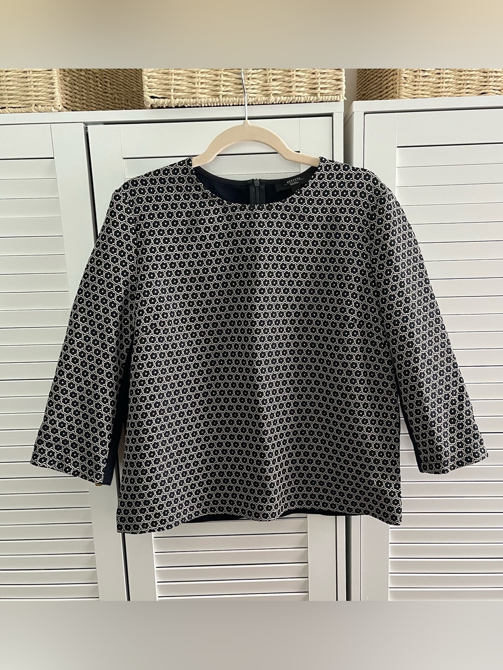 MaxMara Navy and White Geometric Crewneck Top